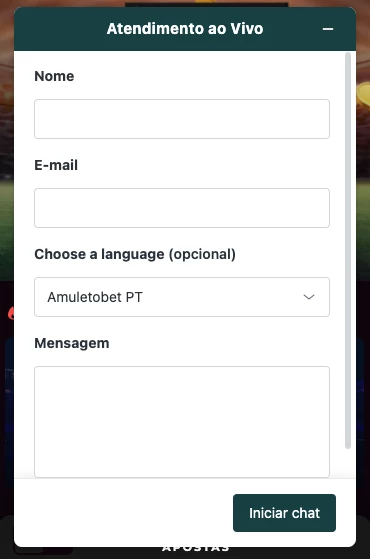 Captura de tela Formulário para aceder ao Chat ao Vivo na AmuletoBet