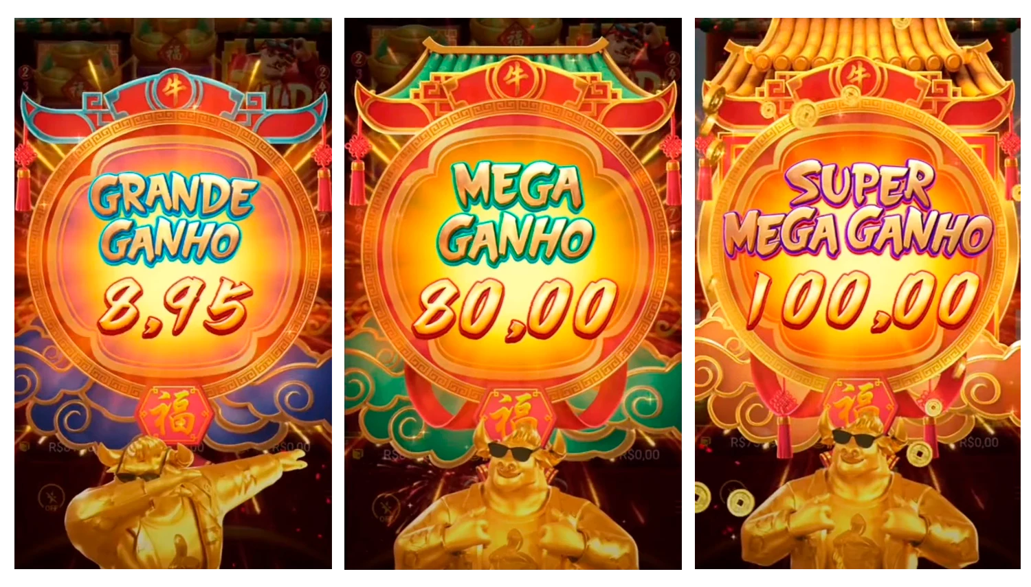 Captura de tela Prémios de Grande Ganho, Mega Ganho e Super Mega Ganho Fortune Ox