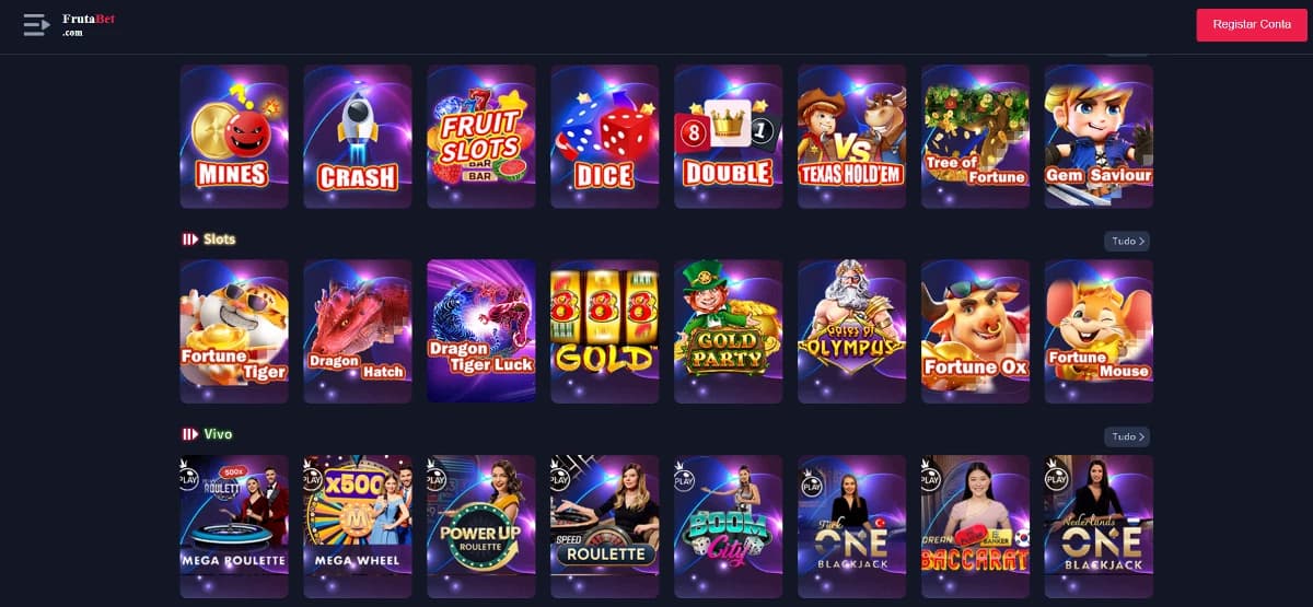 Captura de tela Catálogo de Jogos de Cassino na FrutaBet