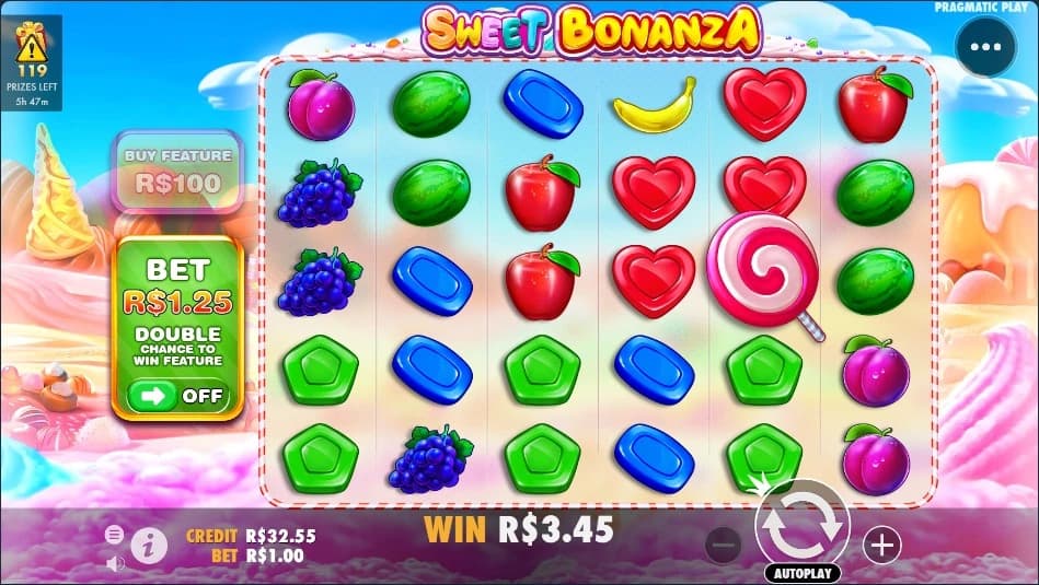 Captura de tela Interface do Slot Sweet Bonanza