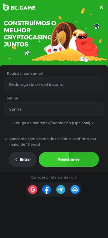 Captura de tela Passos para cadastrar na Bc.Game