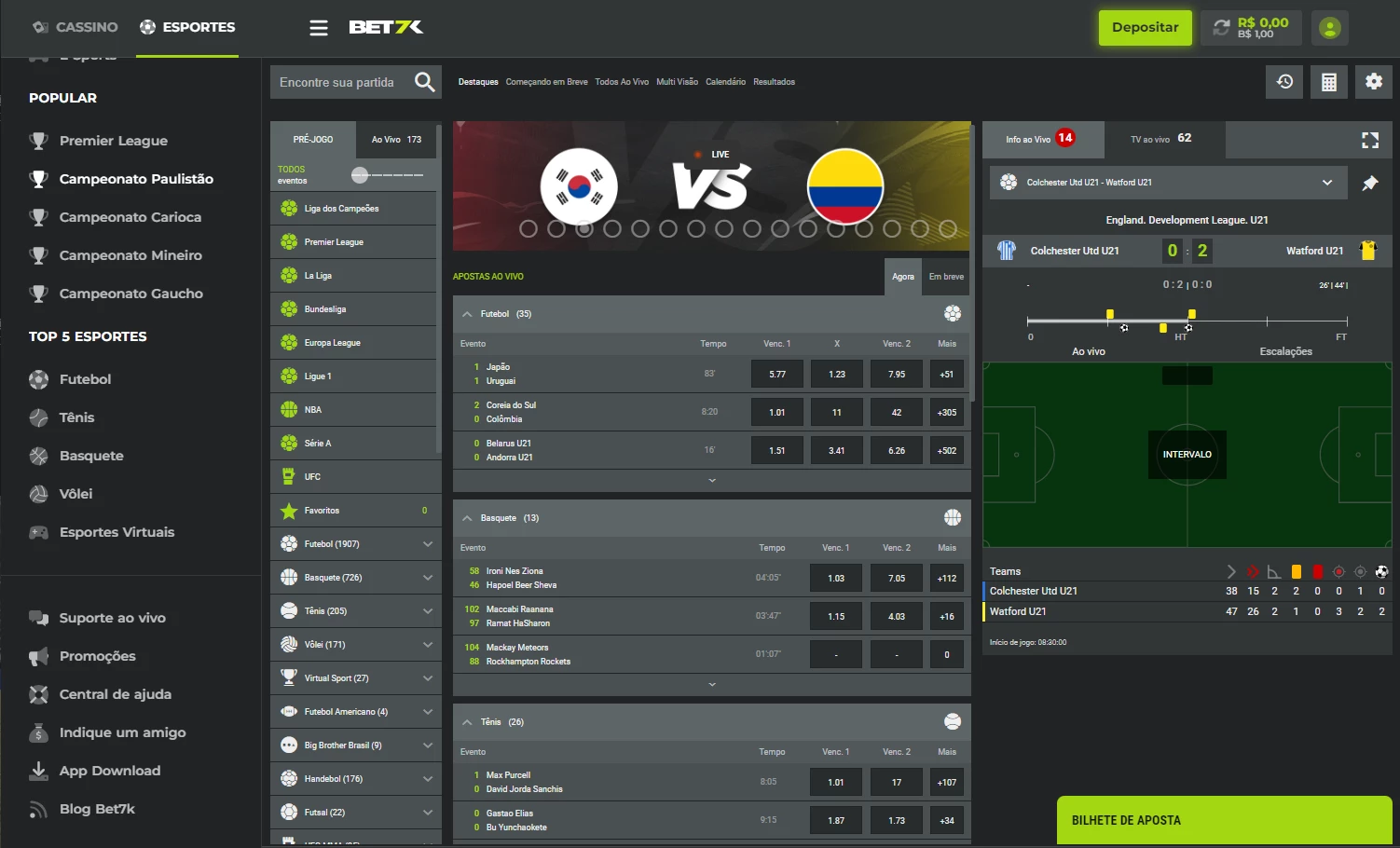Captura de tela inicial da casa de apostas bet7k