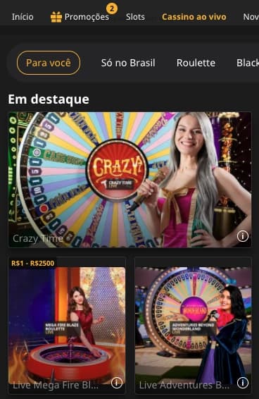 Captura de tela Cassino ao Vivo Betfair