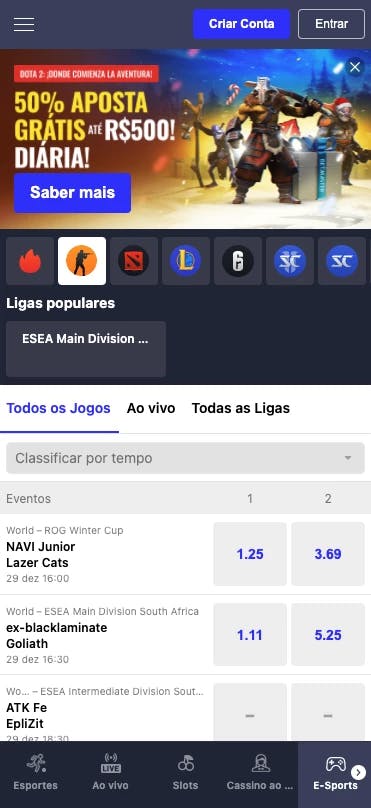 Captura de tela Mercado de e-Sports Betmaster