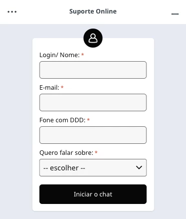Captura de tela Formulário de Apoio ao Cliente Betmotion