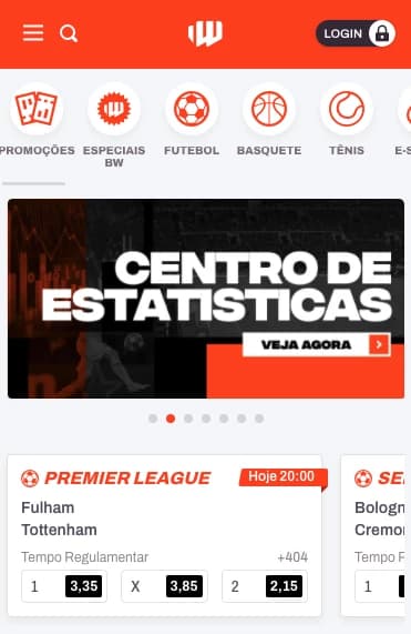 Captura de tela Homepage da Betwarrior versão mobile