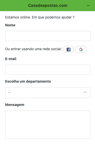 Formulário de Suporte ao Cliente da Casa de Apostas