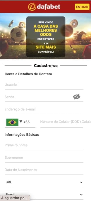 Captura de tela Formulário para criar conta na Dafabet.