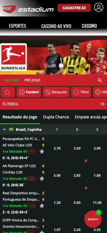 Captura de tela Homepage Estadium Bet