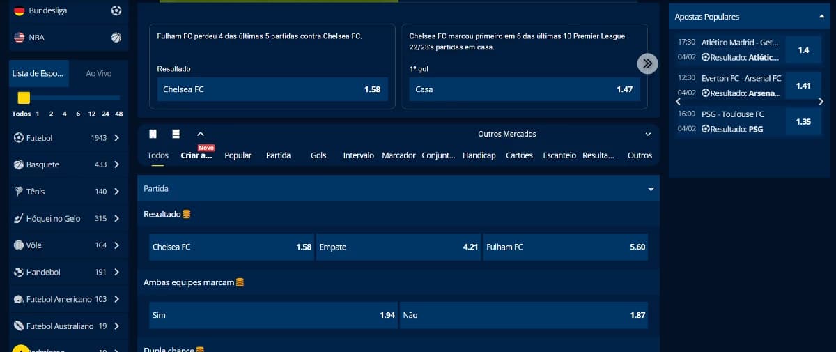 Captura de tela Mercado de apostas esportivas na EstrelaBet