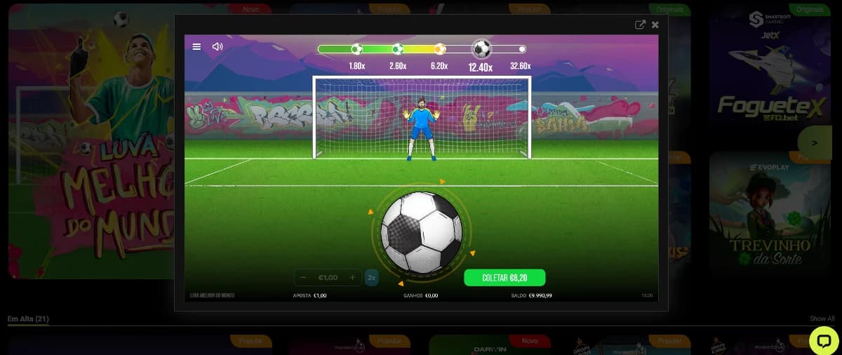 Captura de tela Interface do Jogo do pênalti Luva de Pedreiro F12.Bet