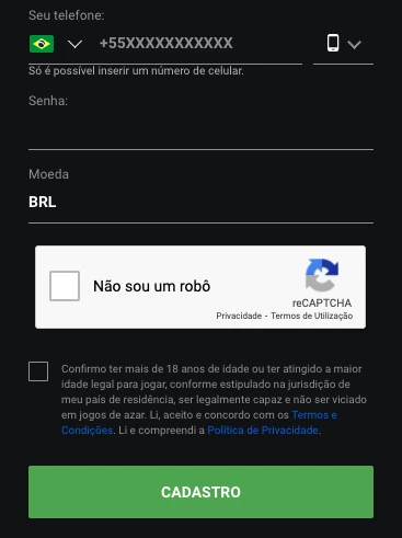 Captura de tela Formulário de Cadastro GGBet