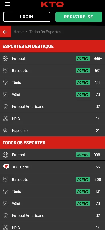 Captura de tela apostas esportivas KTO versão mobile