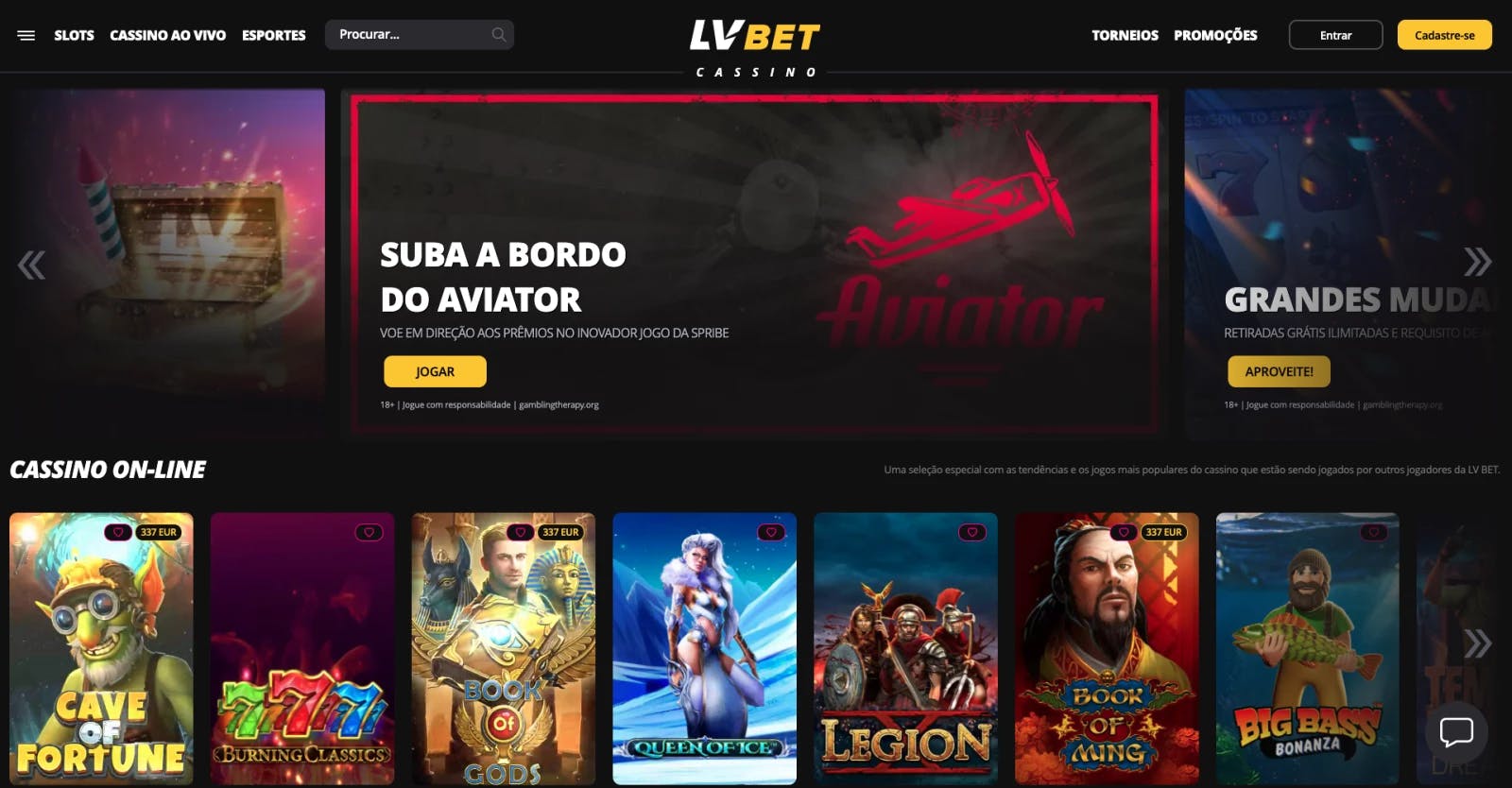 Homepage da LVBet