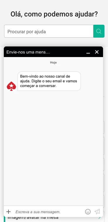 Capturade tela Apoio Cliente via chatbot na Pokerstars