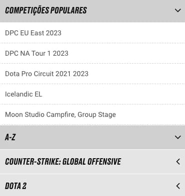 Captura de tela Mercado de apostas em E-Sports na Pokerstars