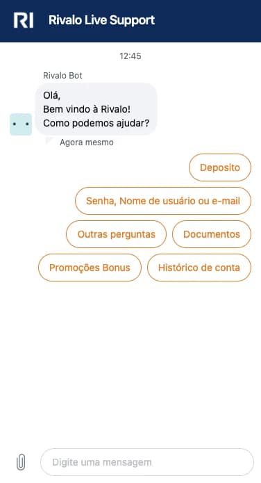 Captura de tela Chatbot do Apoio ao Cliente Rivalo