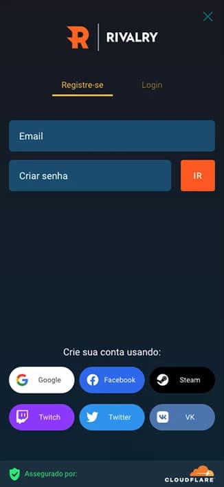 Submeter E-mail e Senha para Cadastrar na Rivalry