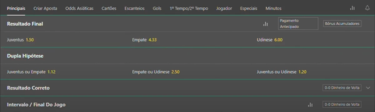 Captura de tela Mercado Dupla Hipótese Bet365