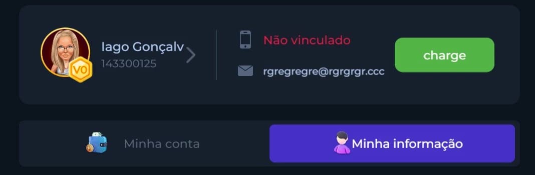 Captura de tela Outro exemplo da atribuição um nome falso no momento do cadastro