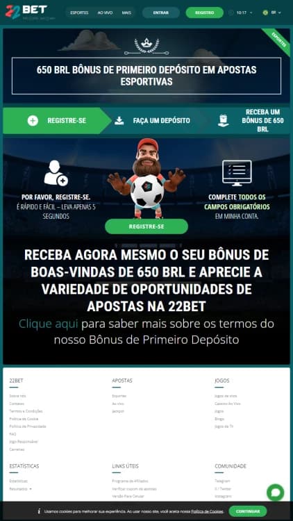 Print do bônus de boas-vindas de esportes da 22Bet