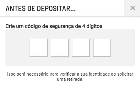 Captura de tela Espaço para colocação o pin de confirmação de cadastro do site ofical de Bodog Brasil