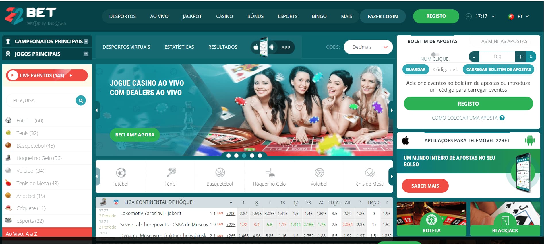 Página principal do site oficial de 22bet Brasil