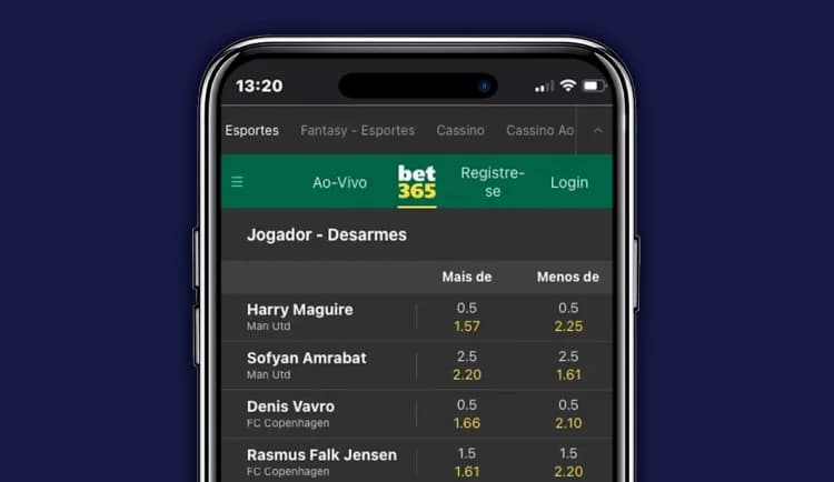 Captura de tela Odds de aposta em desarme por Jogador bet365