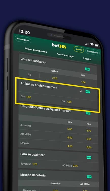 Captura de tela Como apostar Mercado Ambas marcam bet365