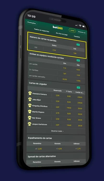 Captura de tela ambos os times recebem cartões na bet365