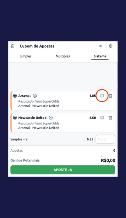 Captura de Tela Exemplificação do B Betano em boleto de aposta