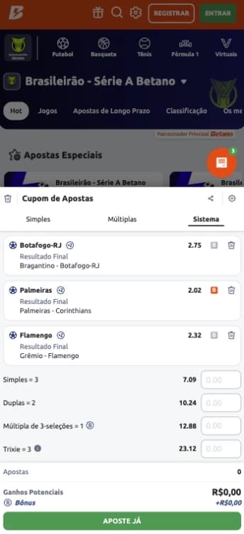 Captura de tela Funcionalidade do B em apostas sistema na Betano