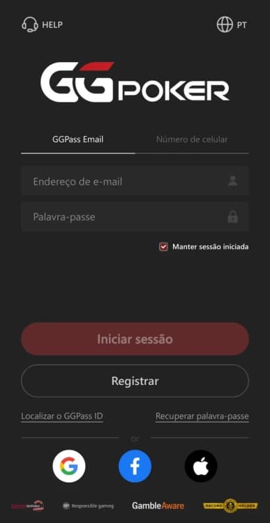 Print da área de login da GGPoker