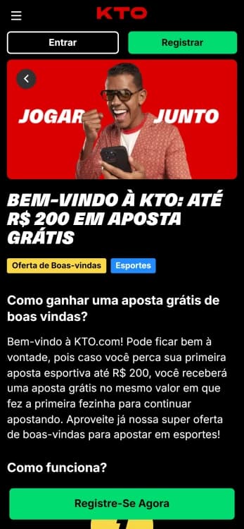 Print do bônus de boas-vindas da KTO