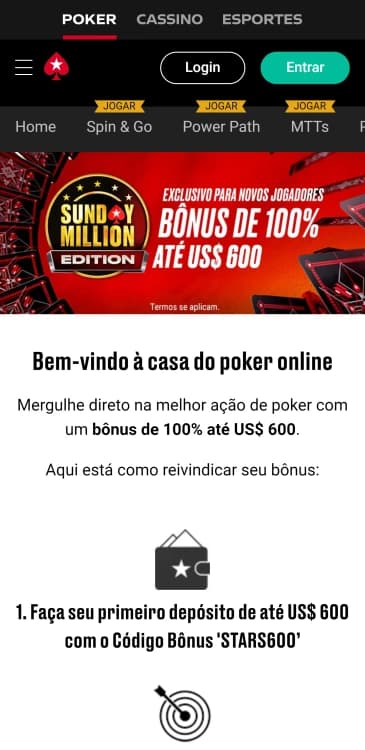 Print do bônus de boas-vindas da PokerStars