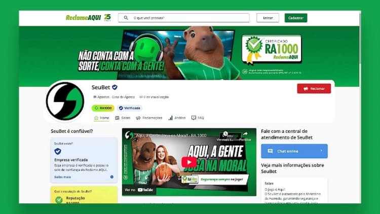 Captura de tela Perfil da casa de apostas Seubet na plataforma Reclame Aqui