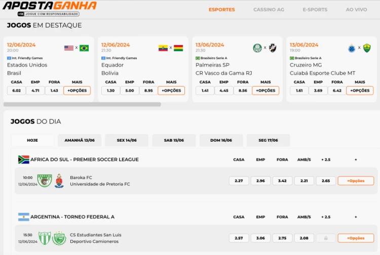 Captura de tela Mercado de Apostas Esportivas Aposta Ganha, destacando apostas em futebol