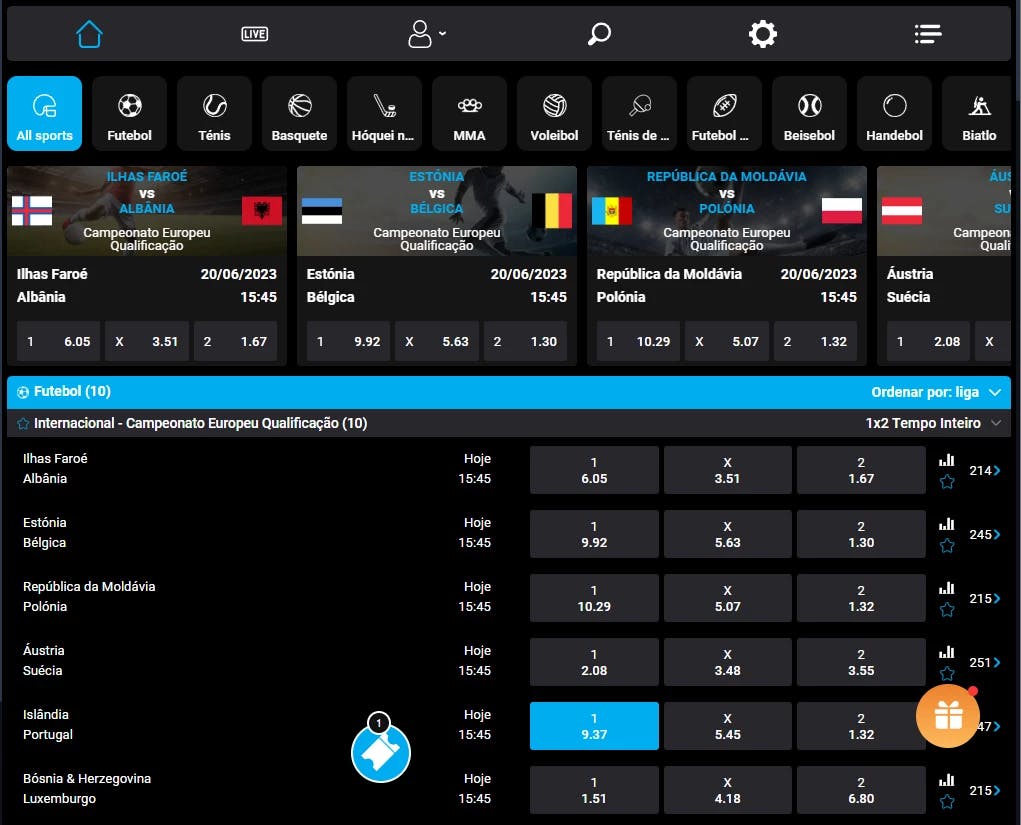 Captura de tela do mercado de Apostas Esportivas AAJogo