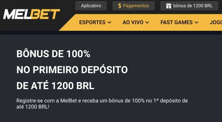 Captura de tela Bõnus de primeiro depósito de até R$1.200 reais da plataforma Melbet.