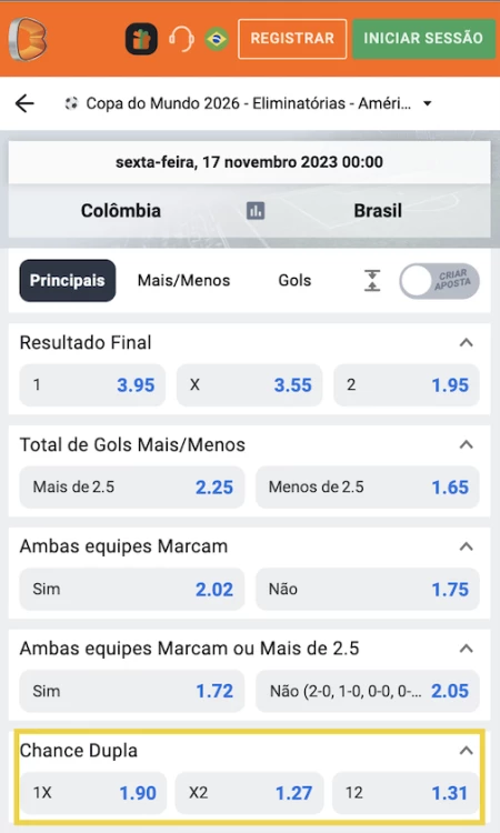 Captura de tela Mercado de Aposta em Chance dupla 12x betano