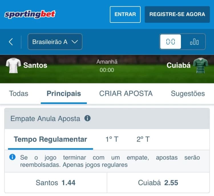 empate anula aposta na Sportingbet