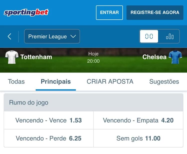 Captura de tela Aposta em Rumo do jogo na Sportingbet