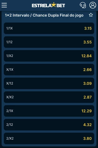 Resultado Simples Intervalo/Chance Dupla Final de Jogo Estrela bet