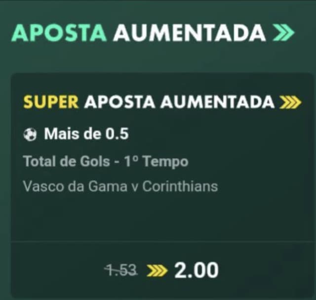 Captura de tela aposta aumentada bet365 de 1.53 para 2.00 no Jogo Vasco x Corinthians