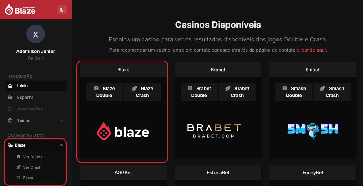 Captura de tela histórico blaze double e crash