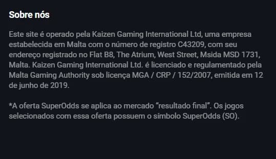 Captura de tela Rodapé do site Betano com a indicação de uma licença válida de jogo