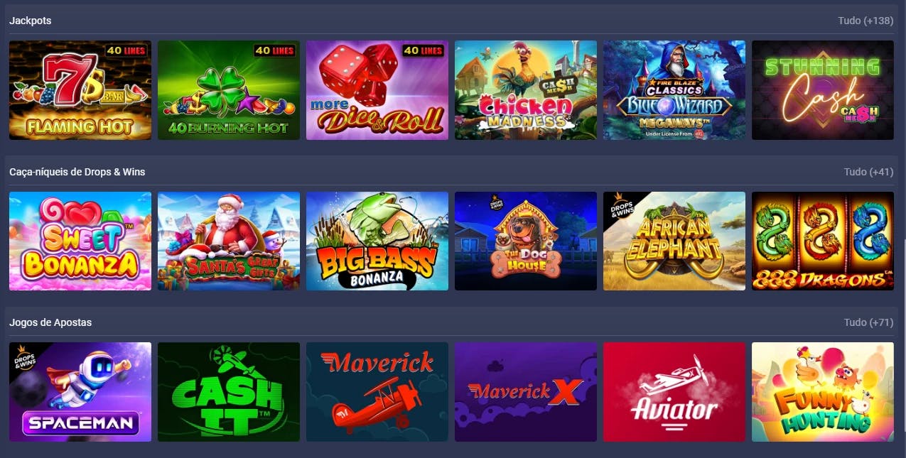 Captura de tela do cassino online Oleybet com os jogos mais populares de slots e crash