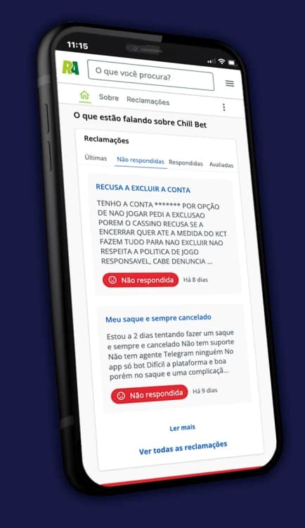 Captura de tela Reclamações dos consumidores sobre as práticas da Chillbet no Reclame Aqui