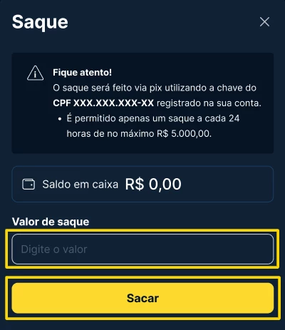 Captura de tela identificar o valor de saque desejável na Estrela Bet