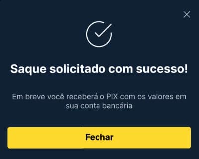 Captura de tela Saque solicitado com sucesso Estrela Bet